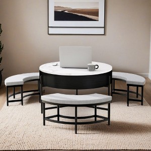 Modern Round Lift-Top Coffee Table with Storage & 3 Ottoman - Leovsnove - 1 of 4