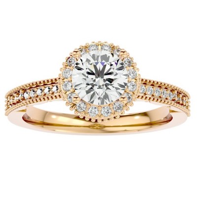 Pompeii3 1 1/10Ct Vintage Diamond Moissanite Halo Engagement Ring White Yellow Rose Gold