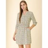 Allegra K Women's Button Front Floral Print Split Neck 3/4 Sleeves Mini Dresses - 4 of 4