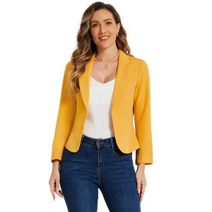 INSPIRE CHIC Women's Open Front Office Long Sleeve Lightweight Printed Floral Crop Suit Blazer - 1 of 4