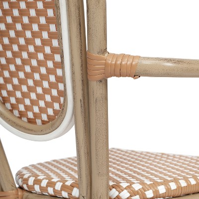 Natural & White Wicker Rattan Outdoor Bistro Chair with Arms