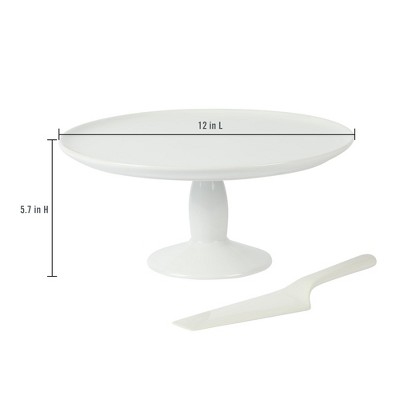 White Ceramic 12" Cake Stand with Server