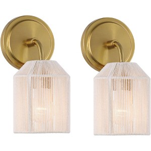 Possini Euro Design Jacob 11" High Modern Wall Sconce Light Lamp Fixture Mount Set of 2 Bathroom Bedroom Hardwired Cordless Gold Natural Rope Shade - 1 of 4
