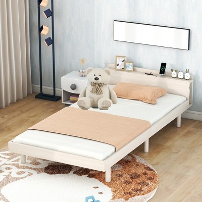 Modern Design Twin Size Platform Bed Frame, With Built-in USB Port, Headboard, Under Bed Storage Space, Easy Assembly