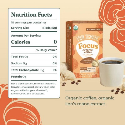 Four Sigmatic Focus Organic Medium Roast Nespresso Compatible Espresso Coffee Pods - 10ct