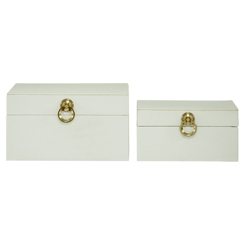 Set of 2 Faux Shagreen Wood Box with Metal Ring Fixtures - Olivia & May, 1 of 7