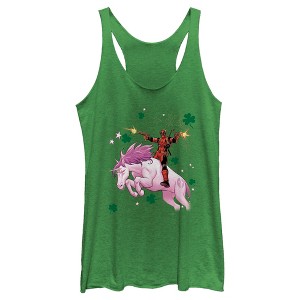 Women's Marvel St. Patrick's Day Deadpool Unicorn Racerback Tank Top - 1 of 4