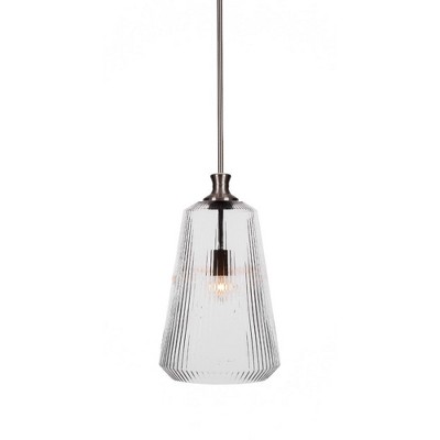 Toltec Lighting Carina 1 - Light Pendant in  Brushed Nickel with 11" Clear Ribbed Shade