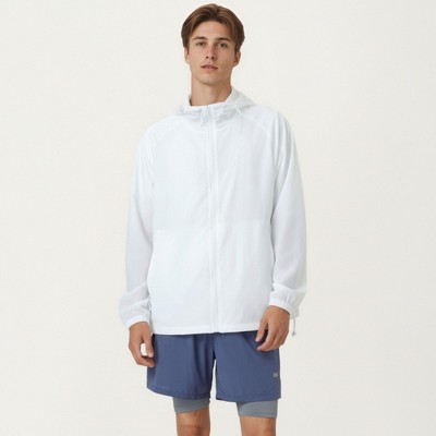 Alilang Men's Lightweight Hooded Windbreaker Jacket with Full Zip Closure Elastic Cuffs and Adjustable Hem Design - Small, White — фото 2