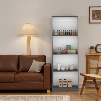 FURNIinspire Decorative Bookshelf Book Shelf Bookcase, Corner Shelf Modern Display Unit With 4 Shelf For Living Room, Study, Black, 11.77"*24.7"*71.1"