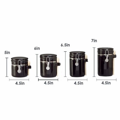Home Basics 4 Piece Canister Set High Gloss Black Ceramic Kitchen Storage with Wooden Spoons. — фото 7