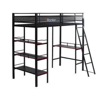 Twin Fortress Gaming Kids' Bunk Bed with Built-in Desk and Shelving Black - X Rocker