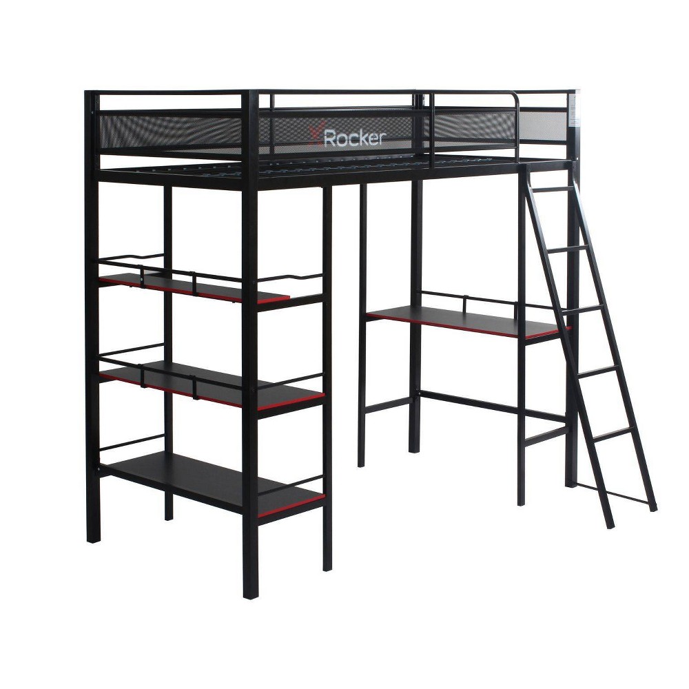 Photos - Bed Frame X Rocker Twin Fortress Gaming Kids' Bunk Bed with Built-in Desk and Shelving Black 