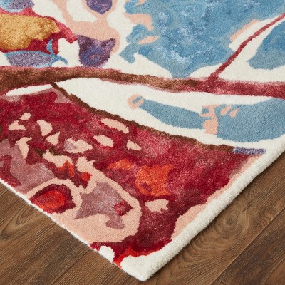 Handmade Red Floral Wool and Viscose Accent Rug 2' x 3'
