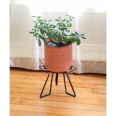 10" Burnt Sienna Galvanized Steel Planter with Black Wrought Iron Stand