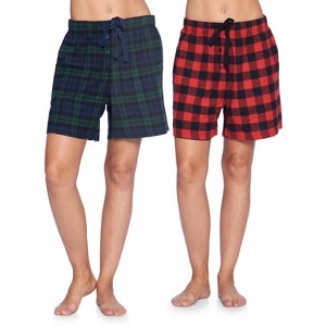 Ashford & Brooks Women's 2 Pack Soft Flannel Plaid Pajama Lounge Sleep Shorts - Set 6 - 2X-Large - 1 of 4