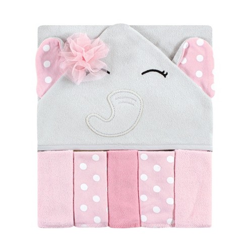 Hudson Baby Infant Girl Hooded Towel And Five Washcloths, White Dots ...