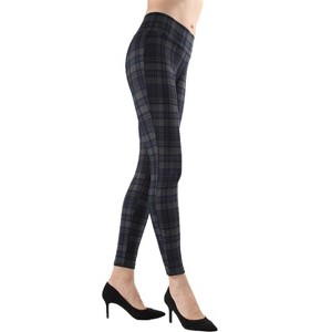 Memoi Women's Geo Plaid Shaping Leggings Navy S-M - 1 of 4