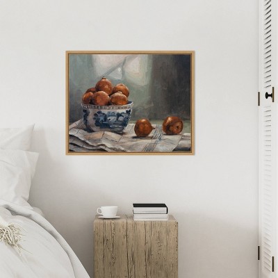 A Dish of Fruit IV Realism Canvas Print with Maple Frame