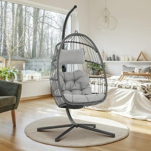 Brafabhome Swing Egg Chair with Cushions, Wicker Hanging Patio Egg Chair with Steel Stand for Indoor Outdoor Bedroom Garden - 1 of 4