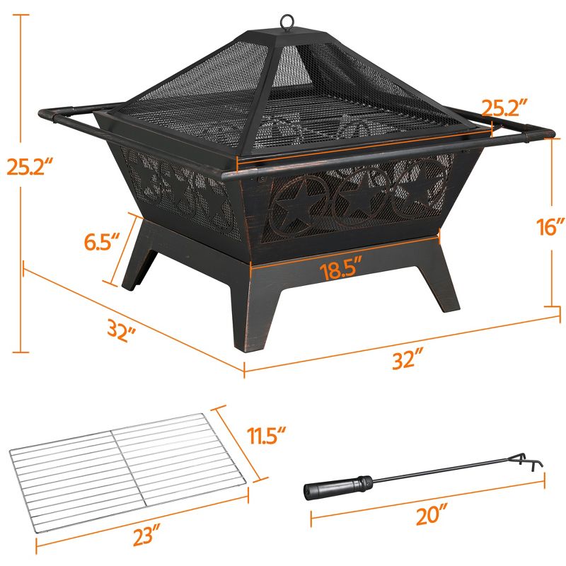 Yaheetech 32inch Fire Pit Outdoor Round Steel Fire Bowl with Mesh Cover Grills Poker for Patio Garden Camping Bonfire, 3 of 8