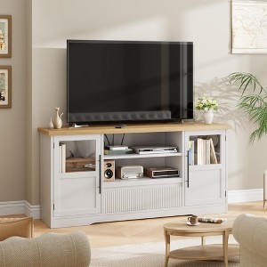 TV Stand, 72'' Wave Pattern Entertainment Center with 2 Glass Door Cabinets, Farmhouse TV Media Console with Open Storage Compartments for Living Room - 1 of 4