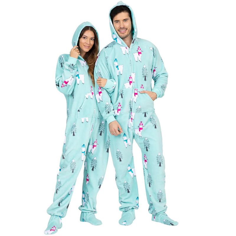 Footed Pajamas - Winter Llamas Adult One-Piece Pajama Jumpsuits, 1 of 5