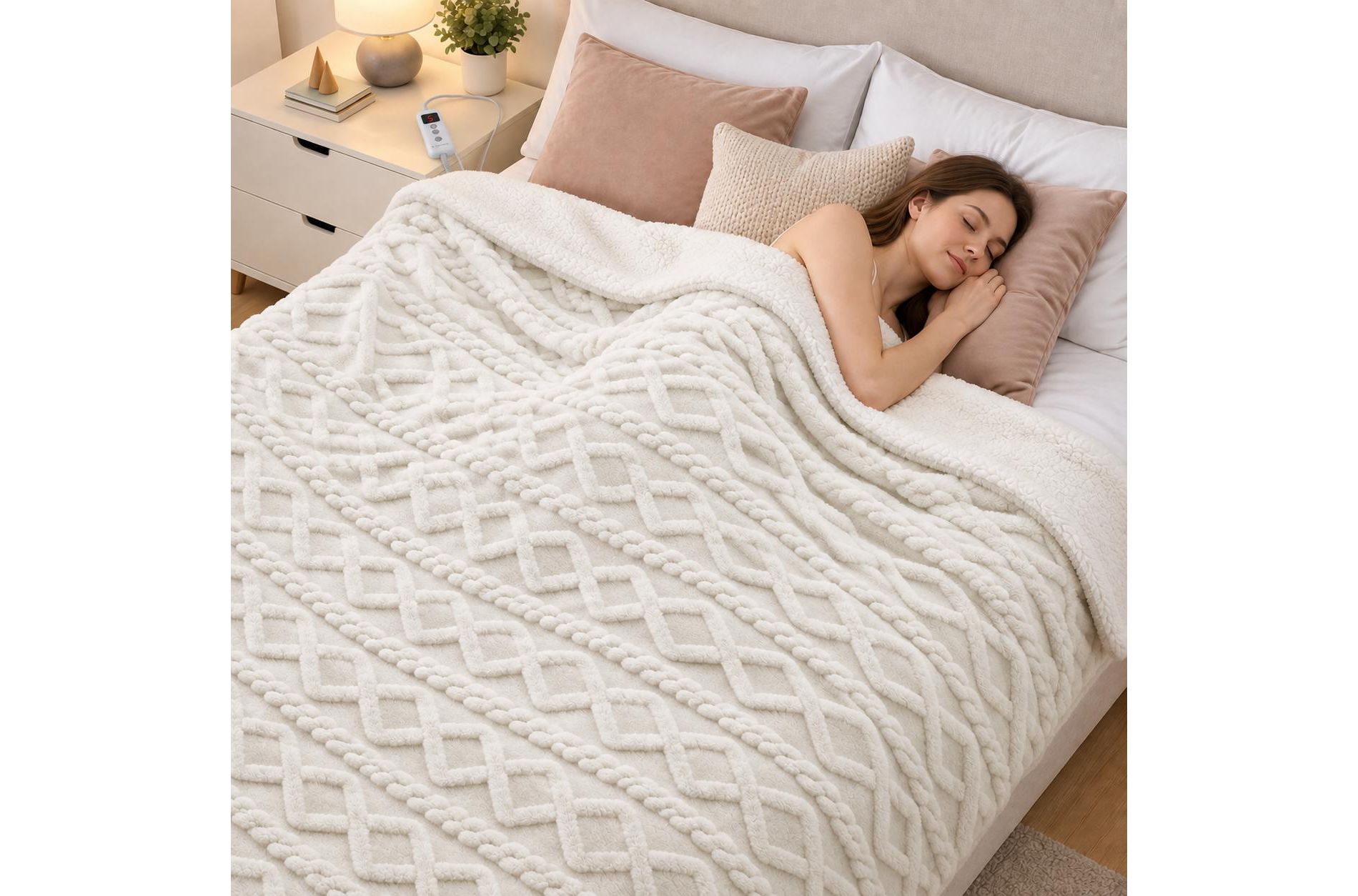Heated Blanket Throw, Soft Tufted Cable Pattern, 10 Heat Levels & 10 Timer Settings, LCD Bedside Controller, Cozy for Bed Couch Sofa,