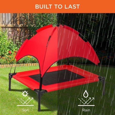 Red Elevated Outdoor Pet Bed with Canopy and Mesh