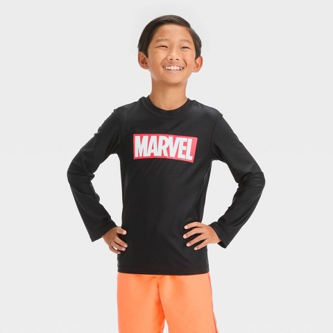 Marvel Boys' Marvel Rash Guard Top - Black S: UPF 50+ Long Sleeve Swimwear