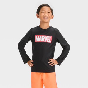 Boys' Marvel Fictitious Character Rash Guard Top - Black - 1 of 3