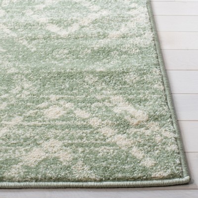Green and Ivory Geometric Synthetic Rectangular Rug, 3' x 5'