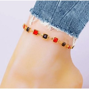 RMZ GOLD NYC Red and Black Crystal Square Anklet – Gold-Tone Ankle Bracelet - 1 of 4