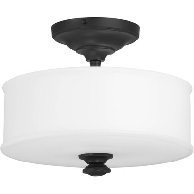Minka Lavery Modern Ceiling Light Semi Flush Mount Fixture 13 1/2" Coal Steel 4-Light Etched White Glass Shade for Bedroom Kitchen