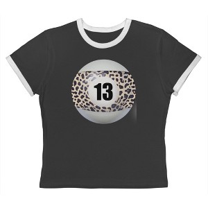 Rerun Island Women's 13 Ball Animal Print Short Sleeve Graphic Cotton Retro Vintage Ranger Baby Tee - Caviar White L - 1 of 4
