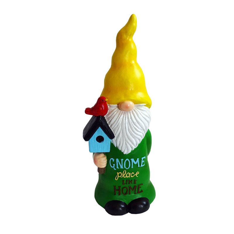 24&#34; Magnesium Oxide &#34;Gnome Place Like Home&#34; Indoor/Outdoor Garden Gnome Statue Green/Yellow - Alpine Corporation, 1 of 6