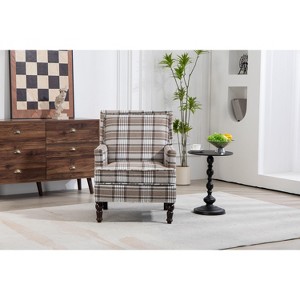 CAVINAS Upholstered Accent Chair,Lounge Chair with Linen Fabric,Nailhead Trim,Solid Wood Frame,Vintage Armchair for Living Room,Bedroom - 1 of 4