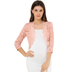 INSPIRE CHIC Women's Elegant 3/4 Sleeve Sheer Floral Lace Open Front Crop Shrug - 1 of 4