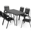 Outdoor Dining Set, Dining Table with Steel Tabletop and Umbrella Hole, 7 Pcs Dining Set with Plastic Chairs and Steel Table-Coolbibila - 3 of 4