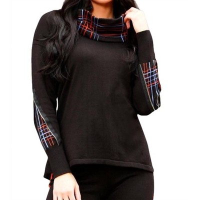 Women's Plaid Sweater with Scarf - Angel Apparel