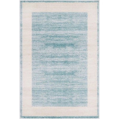 Turquoise and Ivory Rectangular 4' x 6' Stain-Resistant Rug