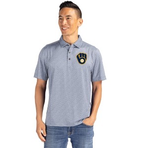 Milwaukee Brewers Cutter & Buck Pike Eco Pebble Print Stretch Recycled Mens Polo - 1 of 1
