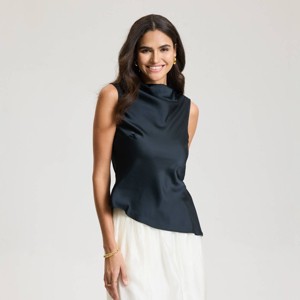 Women's Satin High Neck with Button-Up Shoulder - A New Day™ Black - 1 of 3
