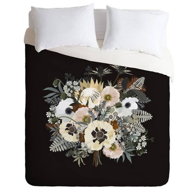 Iveta Abolina Elsa Floral Comforter & Sham Set Black - Deny Designs