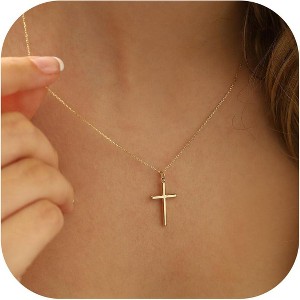14K Gold Layered Cross Necklace – Dainty Sideways Choker, Trendy Women’s Jewelry Gift - 1 of 4