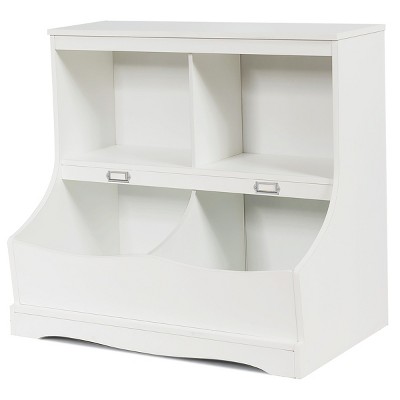 Costway Children's Multi-Functional Bookcase Toy Storage Bin Kids Floor Cabinet GreyWhite