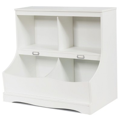 White bookcase store with toy box