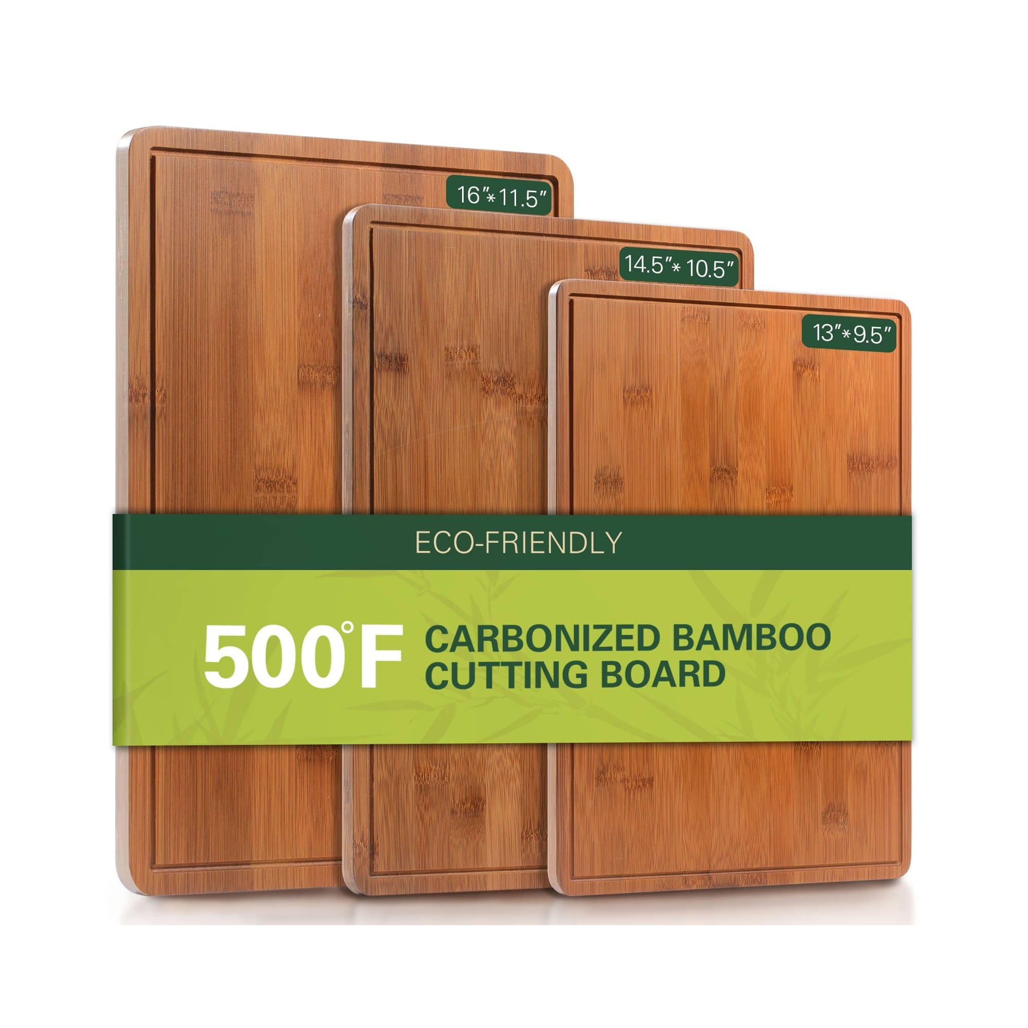 Carbonized Bamboo Cutting Boards, Durable Wood Cutting Board with Juice Grooves and Handles, Solid Charcuterie Board for Meal Prep & Serving, 3 Sets