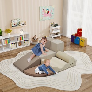 Whisen 7-Piece Kids Tongue-Shaped Soft Foam Crawling and Climbing Toy Set & Soft Play Equipment, Suitable as a Gift, Indoor or Outdoor Use - Brown - 1 of 4