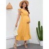 Clearlove Women Maxi Dresses Cap Short Sleeve V Neck  Dot High Waisted A-Line Ruffle Tiered Dress - 3 of 4
